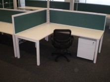 Ecotech Desk And Return Tops. Staxis Screens. Single End Leg Frames. Metal Mobile Pedestal